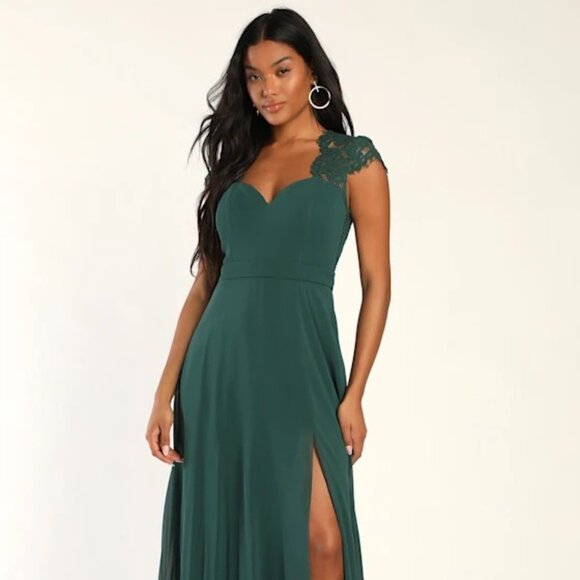 Lulu's Dark Green Lace Maxi Dress - Size Small - Picture 2 of 5
